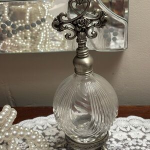 Elegant Vintage Collectible Silver & Glass Perfume Bottle with Stopper